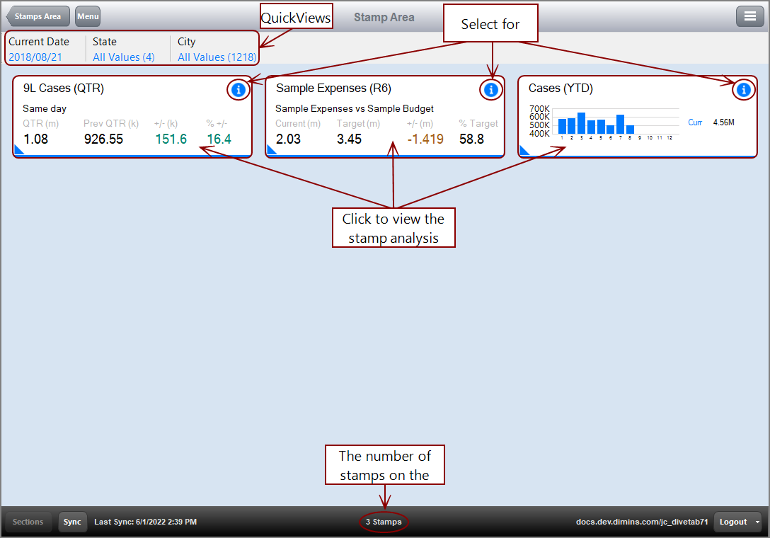 Example of a stamp area in DiveTab.